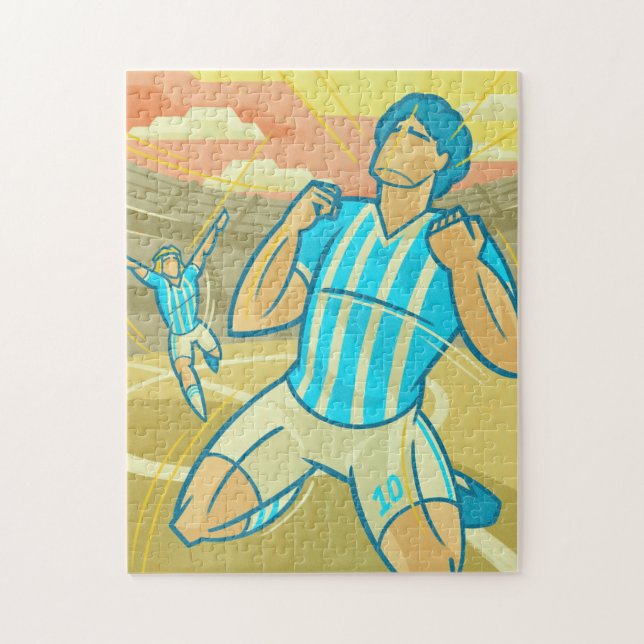 Soccer Players & Stadium Win Champions Retro Sport Jigsaw Puzzle (Vertical)