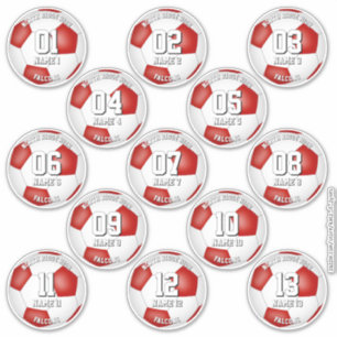 soccer players team colors set of 13 red white
