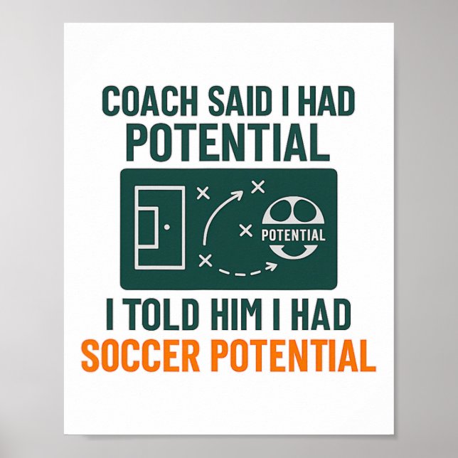 Soccer Potential Chalkboard Coach Quote Design  Poster (Front)