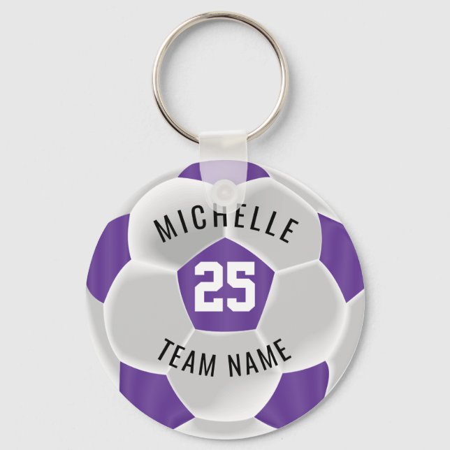 Soccer  - Purple and White Keychain (Front)