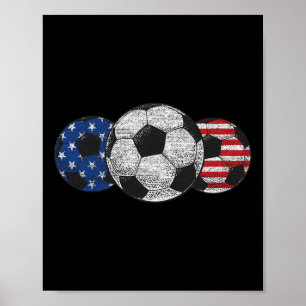 Soccer Red White Blue American Flag 4th Of July Poster