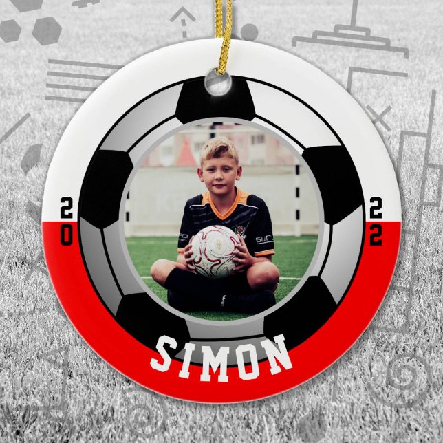 Soccer Red White Team Colours Ceramic Ornament (Red and White Soccer Let's Go Team Ornament. Celebrate your high school or college athlete.)