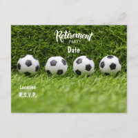 Soccer Retirement Party Invitation on green grass 