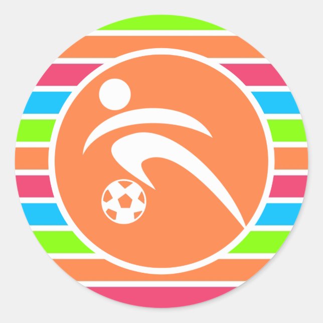 Soccer; Retro Neon Rainbow Classic Round Sticker (Front)