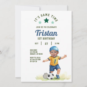 Soccer Rookie 1er Anniversaire Photo Invitation