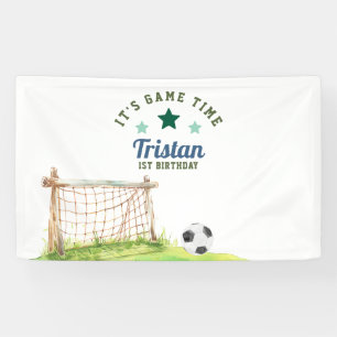 Soccer Rookie “It’s Game Time” First Birthday Banner