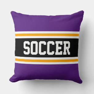 SOCCER Royal Purple Yellow Black Athletic Stripes Throw Pillow