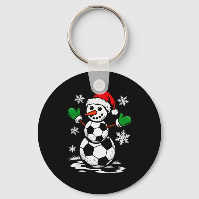 Soccer Santa Hat Snowman Xmas Funny Soccer Lover C Keychain (Front)