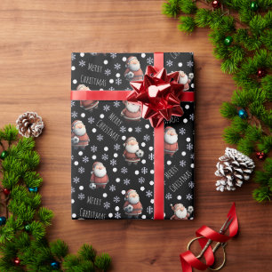 Soccer Santa on Black Wrapping Paper