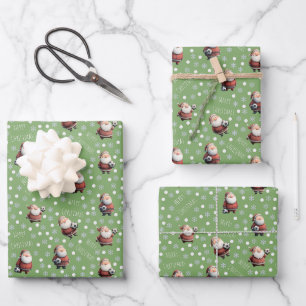 Soccer Santa on Dollar Bill Green Wrapping Paper Sheet