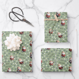 Soccer Santa on Olive Green Wrapping Paper Sheet