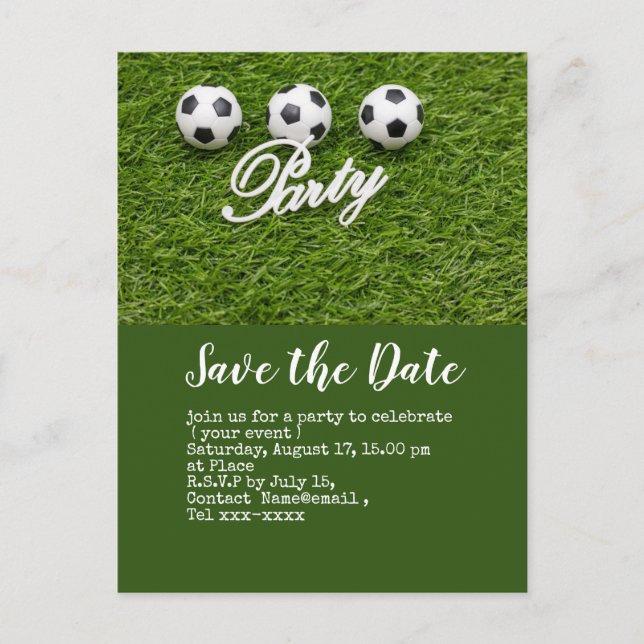 Soccer save the date  ball for Birthday Party  Postcard (Front)