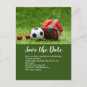 Soccer save the date  with ball for Christmas Postcard