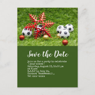 Soccer save the date  with ball for Christmas Postcard