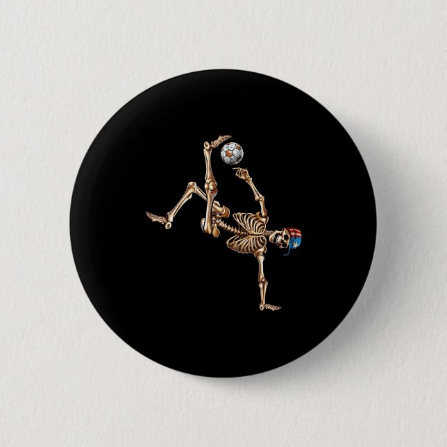 Soccer Skeleton Player Bicycle Kick Sport Hallowee 2 Inch Round Button (Front)