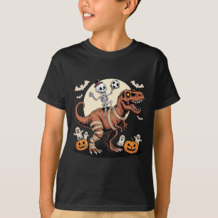 Soccer Skeleton Riding Mummy Dinosaur T-rex Hallow T-Shirt
