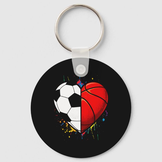 Soccer Sketll Ll Heart Footll Valentines Day  Keychain (Front)