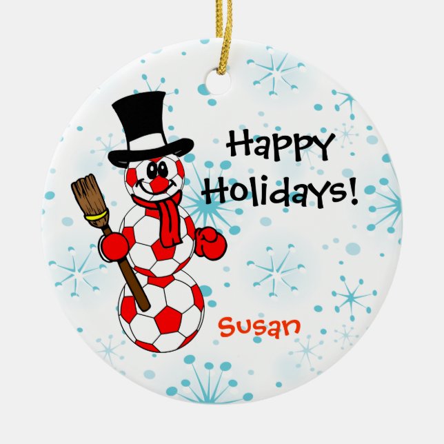Soccer Snowman Personalize Ornament (Front)