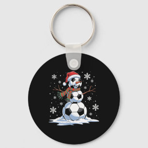 Soccer Snowman Soccer Player Santa Hat Christmas F Keychain