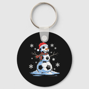 Soccer Snowman Soccer Player Santa Hat Christmas F Keychain