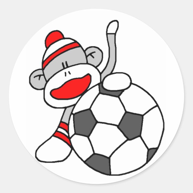 Soccer Sock Monkey Classic Round Sticker (Front)