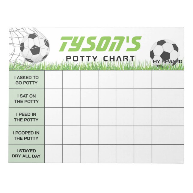 Soccer Sport Potty Chart Personalized Name & Tasks Notepad (Front)