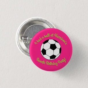 Soccer Sports Birthday Party Pink 1 Inch Round Button