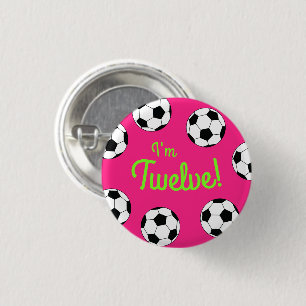 Soccer Sports Birthday Party Pink 1 Inch Round Button