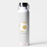Soccer Sports Custom Name Gold Grey Water Bottle<br><div class="desc">This personalized water bottle featuring a gold soccer ball will delight the soccer (or football) lover in your life. Text is customizable. Part of a collection from Parcel Studios. *The gold foil detail is simulated. Real foil will not be used in the final product.</div>