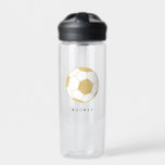 Soccer Sports Custom Name Gold Water Bottle<br><div class="desc">This personalized water bottle featuring a gold soccer ball will delight the soccer (or football) lover in your life. Text is customizable. Part of a collection from Parcel Studios. *The gold foil detail is simulated. Real foil will not be used in the final product.</div>