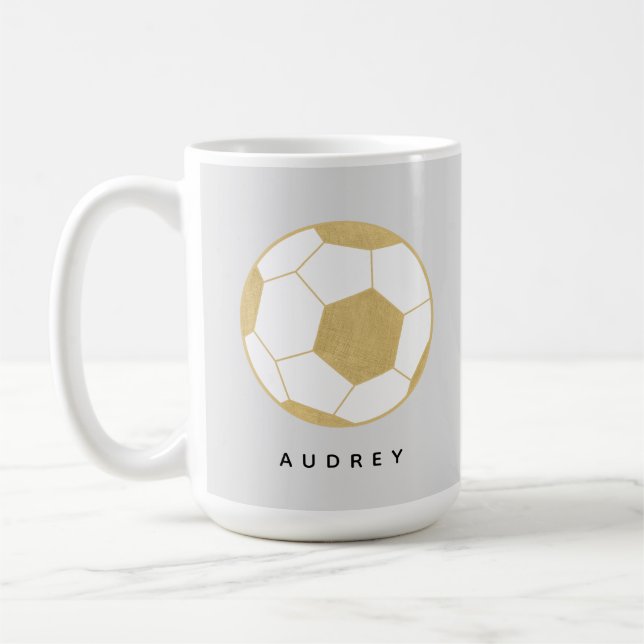 Soccer Sports Gift Custom Name Gold Coffee Mug (Left)