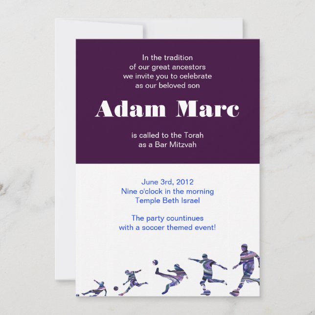 Soccer Sports Invitation Bar Mitzvah Juif Bleu (Devant)