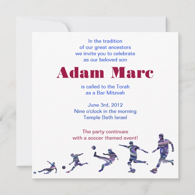 Soccer Sports Invitation Bar Mitzvah Juif rouge (Devant)
