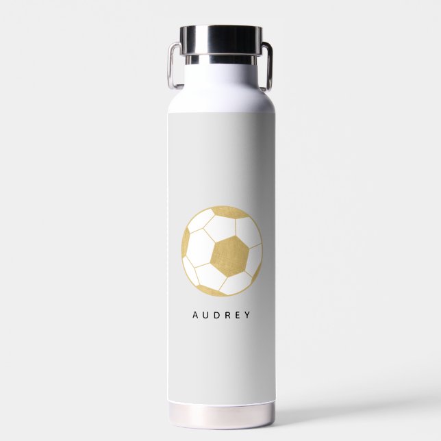 Soccer Sports Nom personnalisé Bouteille d'eau gri (Avant)