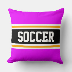 SOCCER Sporty Bright Pink Black Athletic Stripes Throw Pillow
