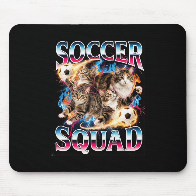 Soccer Squad Funny Cat Meme Retro 90s Bootleg Grap Mouse Pad (Front)