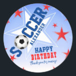 Soccer Star Birthday Party Classic Round Sticker<br><div class="desc">Soccer Ball and Stars.</div>