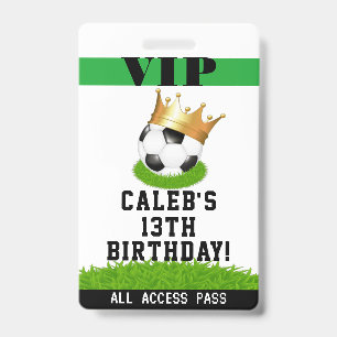 Soccer Star King Birthday Party VIP Pass Badge