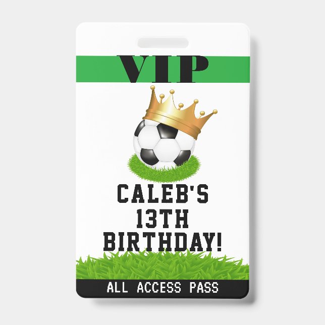 Soccer Star King Birthday Party VIP Pass Badge (Front)
