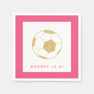 Soccer Star Pink and Gold Personalized Party Napkin
