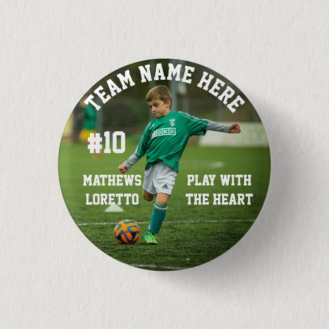 Soccer Star Player | Name Quote Number Team Photo 1 Inch Round Button (Front)