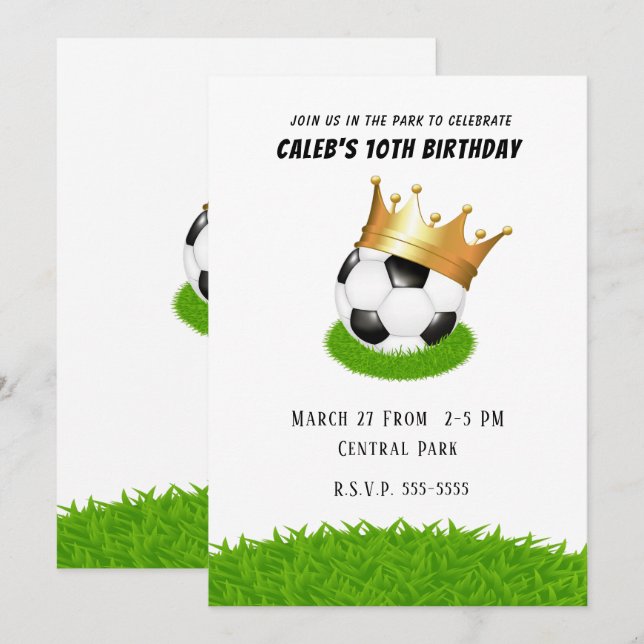 Soccer Star Royal Gold Crown Birthday Party Invitation (Front/Back)