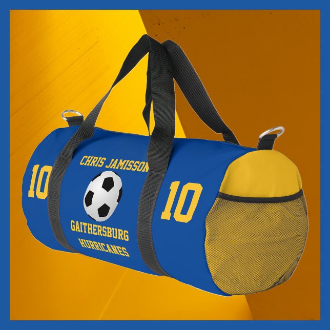 Soccer Team, Coach, Player Blue Gold Personalize Duffle Bag (Creator Uploaded)