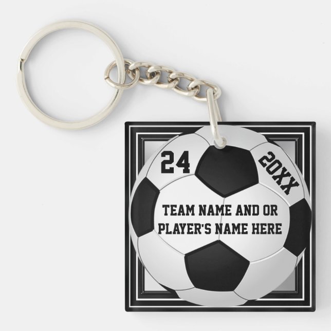 Soccer Team Gifts PERSONALIZED with 3 Text Boxes Keychain (Front)