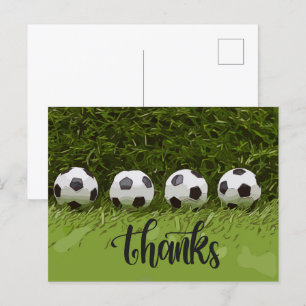 Soccer Thank you with ball on green grass Postcard