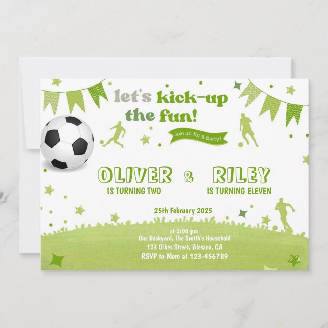 Soccer Theme Joint Birthday Invitation Combined (Front)