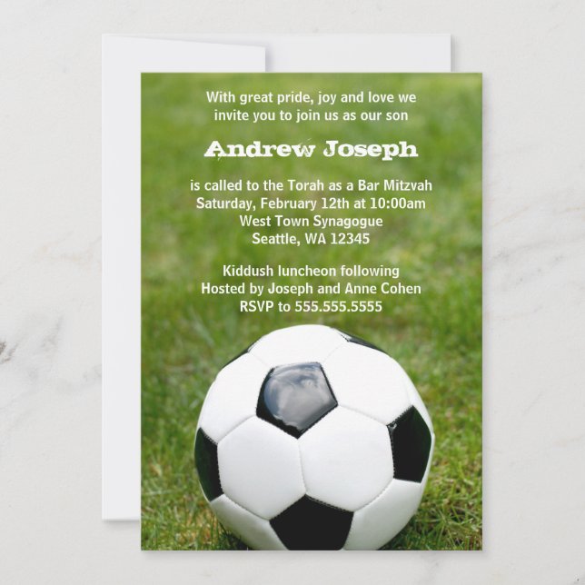 Soccer Themed Bar Mitzvah Invitation (Front)