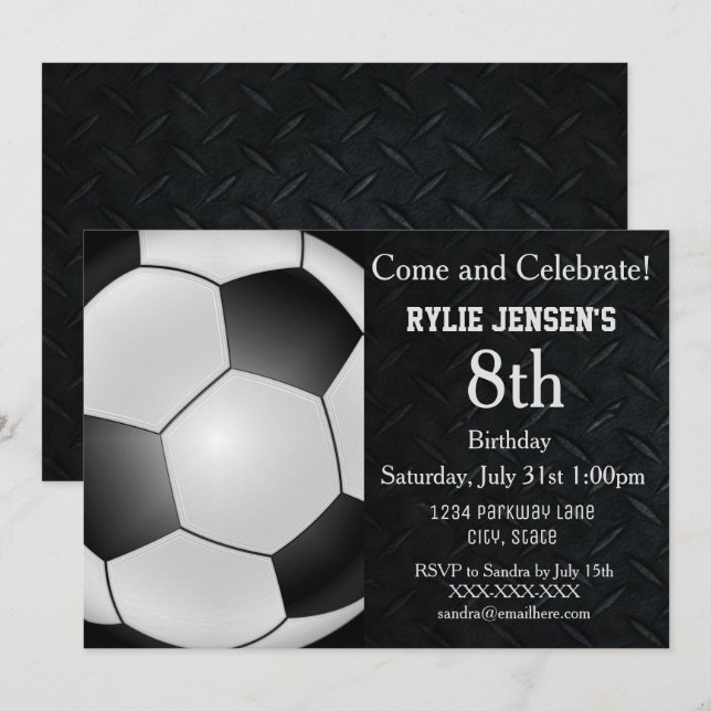 Soccer Themed Sports Kids Birthday Invitations (Front/Back)