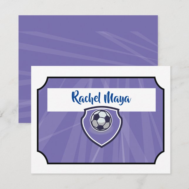 SOCCER TICKET Bat Mitzvah Purple Thank You Flat Invitation (Front/Back)