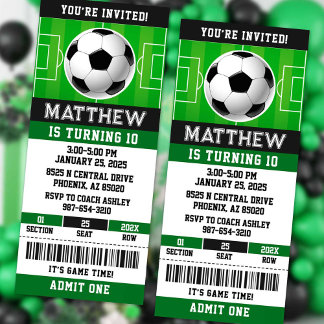 Soccer Ticket Birthday Invitation